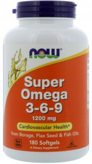 купить Жирные кислоты Now Foods Супер Омега 3-6-9 1200 мг 180 желатиновых капсул (733739018410)