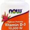купить Витамины Now Foods Витамин D3 10000IU 120 желатиновых капсул (733739003768)