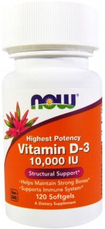 купить Витамины Now Foods Витамин D3 10000IU 120 желатиновых капсул (733739003768)